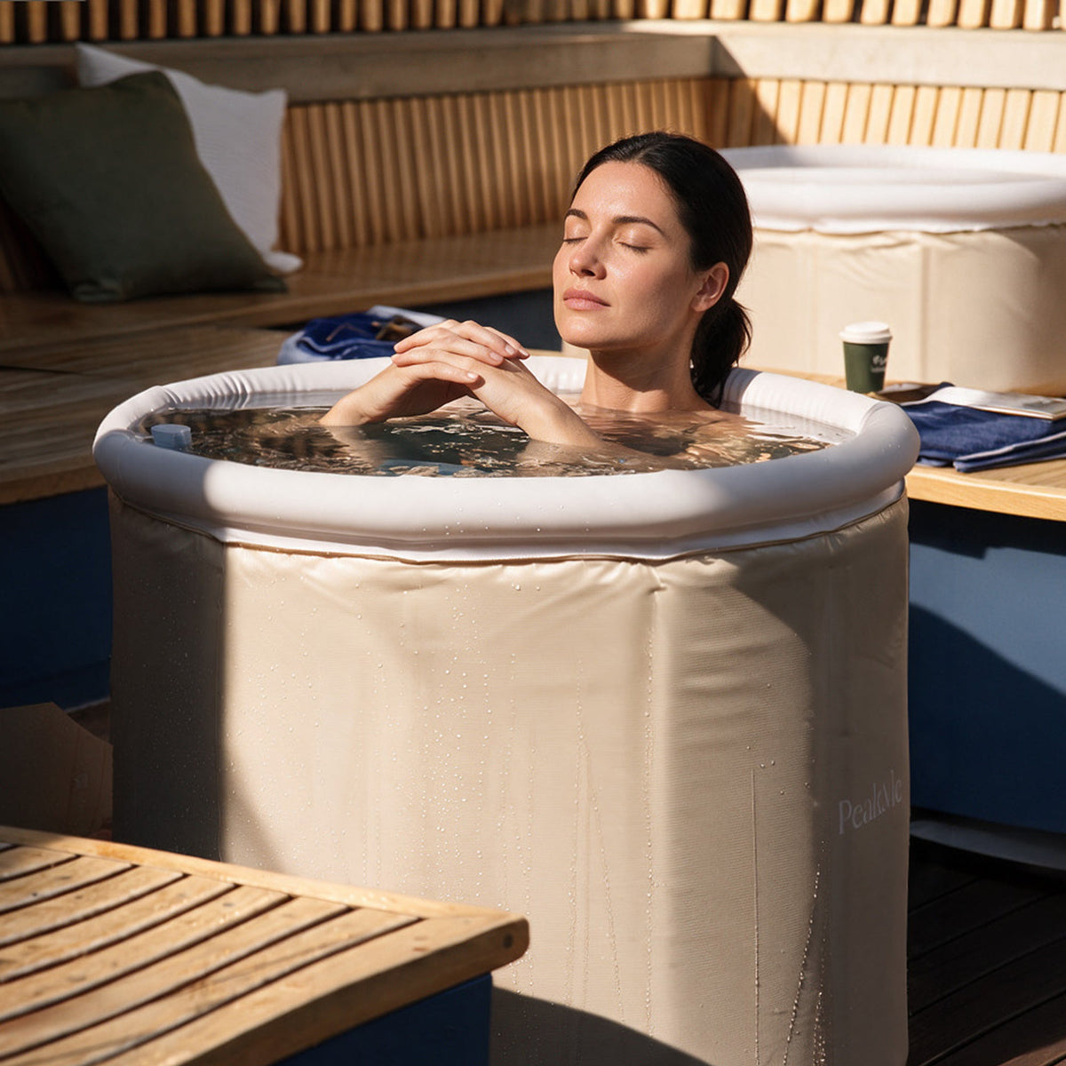 Core Ice Bath (Latte) - Portable Cold Plunge. Multi-Layer Insulated. Pole-Free. by PeakMe, SKU PK-ICE-003